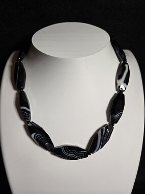 Black and White Botswana Agate Statement Necklace